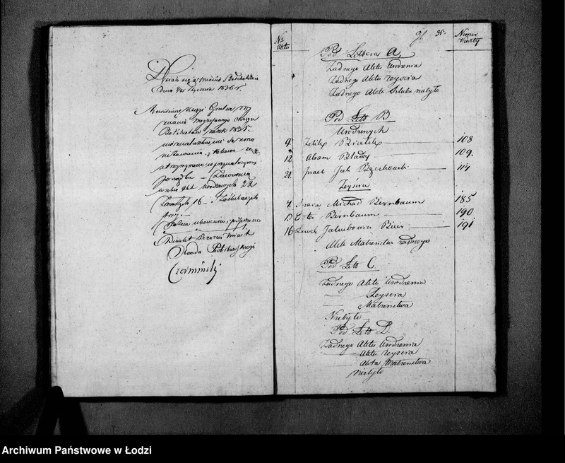 image.from.unit.number "Księga Akt Stanu Cywilnego wyznania mojżeszowego Urodzenia, Małzeństwa, Smierci w Parafii Bełchatow. Obwodzie Piotrkowskim Wojewodztwie Kaliskim na Rok 1835"