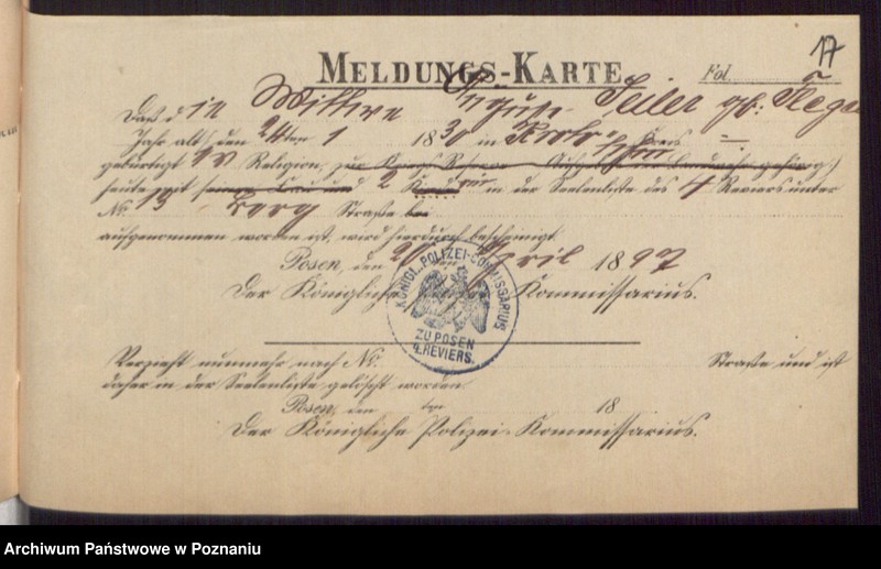 Obraz 19 z jednostki "Die von den Verlobten beigebrachten Urkunden zur Eheschliessung pro 1897"