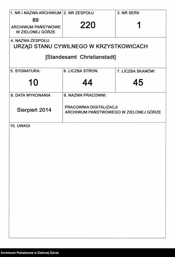 Obraz 1 z jednostki "Geburts-Neben-Register im Standes-Amt Christianstadt Kreis Sorau 1895"