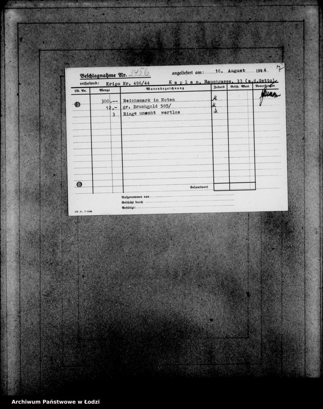 Obraz 11 z jednostki "Kripo 3201-33462 [Kartoteka skonfiskowanego majątku ruchomego u Żydów]"