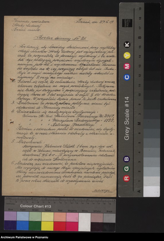 Obraz 3 z jednostki "/Rozkazy dzienne Straży Ludowej byłego Zaboru Pruskiego, przemianowanej następnie na wojsko "Obrony Kraju"/."