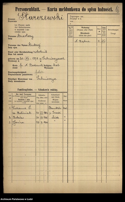 Obraz 18 z jednostki "[Spis ludności Łodzi] Starczewska-Stasiak"