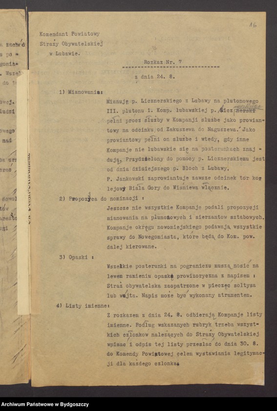 image.from.unit.number "Komenda Powiatowa Lubawa ZSO. Rozkazy komendy [obsada stanowisk, organizacja]"