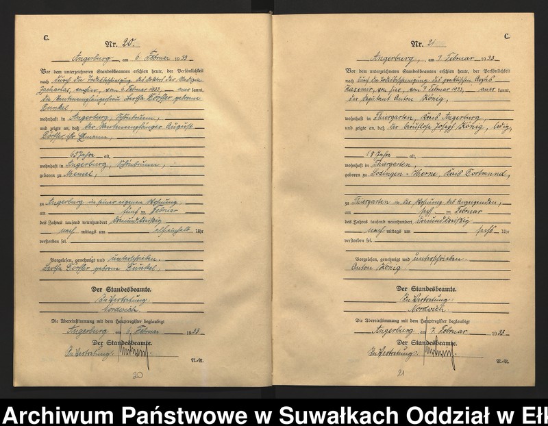 image.from.unit.number "C2. Sterbe - Register (Neben - Register) Standesamt Angerburg Ostpr. einschl. der Standesamtsbezirk Gross Strengeln, Kehlen und Prinowen"