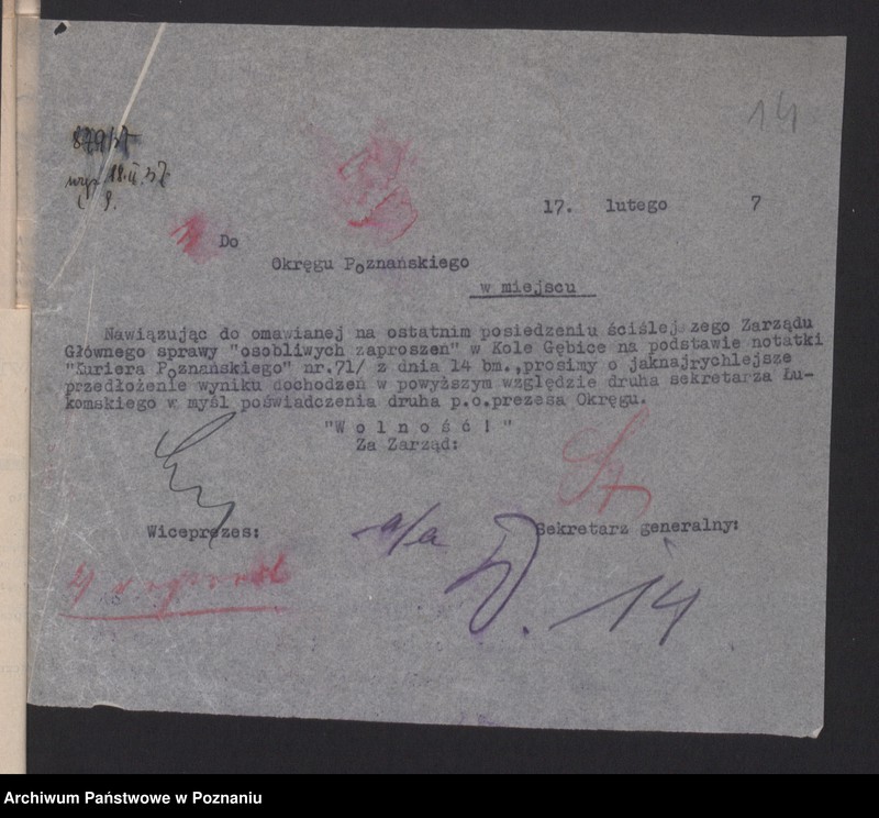 image.from.unit.number "Zarząd Okręgu Związku Weteranów Powstań Narodowych Rzeczypospolitej Polski i Związku Powstańców Wielkopolskich - korespondencja."
