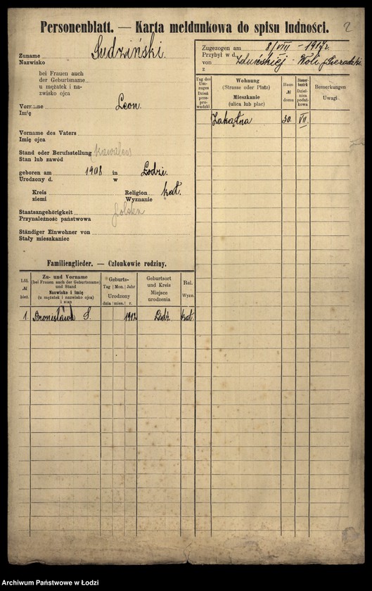 Obraz 4 z jednostki "[Spis ludności Łodzi] Sudzińska-Sumora"