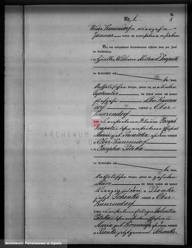 Obraz 4 z jednostki "Heiraths-Neben-Register Standesamts Kunzendorf pro 1877"