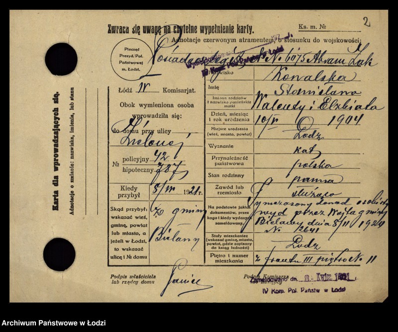 Obraz 4 z jednostki "[Spis ludności Łodzi] Konalska - Konga"