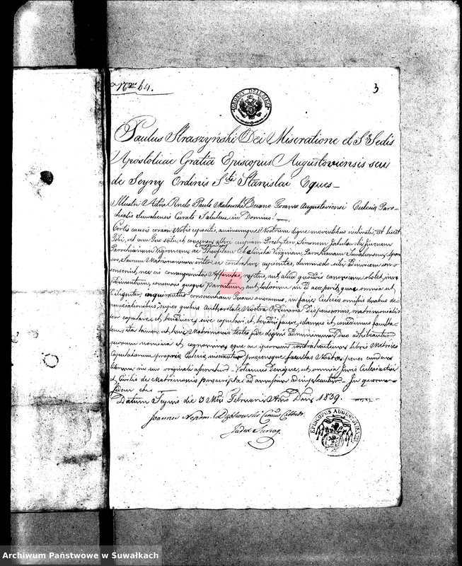 image.from.unit.number "Annexa do akt Ślubnych Parafii Suwalskiey za Rok 1839."