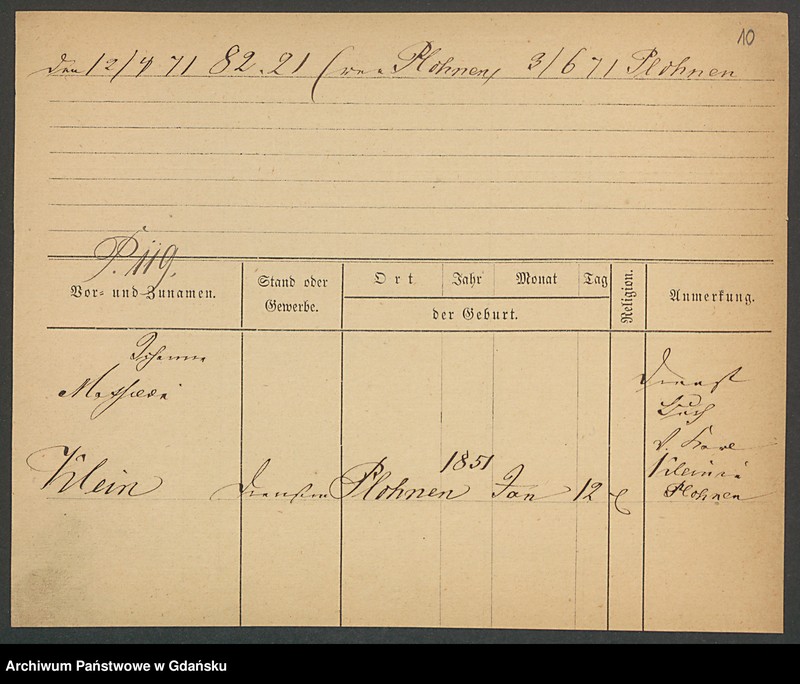 image.from.unit.number "Karty meldunkowe: Klein Johanna - Klein Marie"