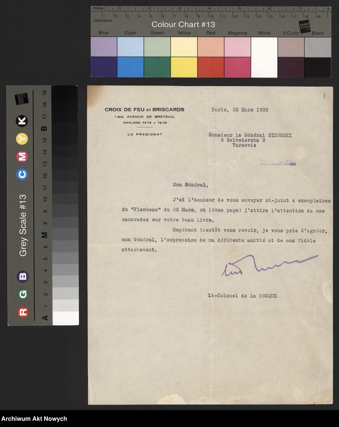 image.from.unit.number "La Rocque François de, pułkownik. Przesłanie pisma "Flambeau