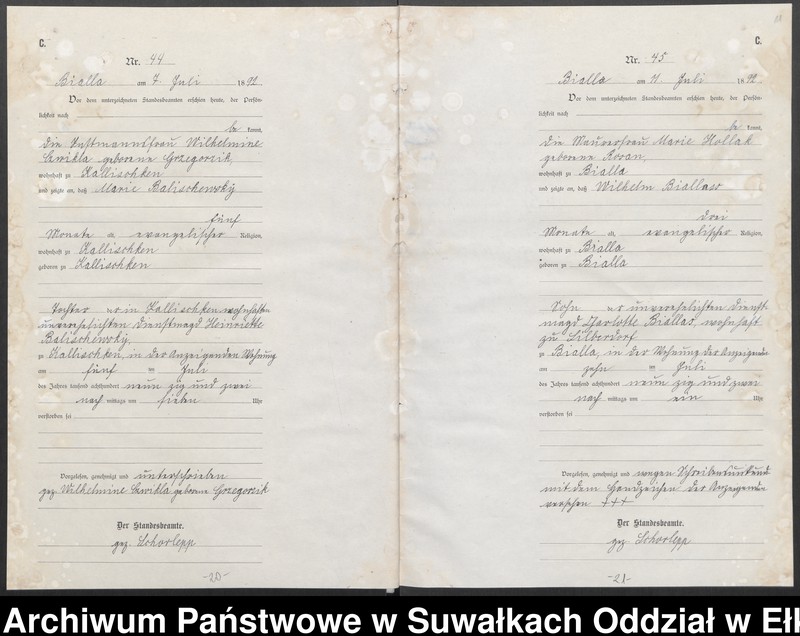 Obraz 14 z jednostki "[Sterbe-Haupt-Register des Königlichen Preussischen Standes-Amtes Bialla Kreis Johannisburg]"