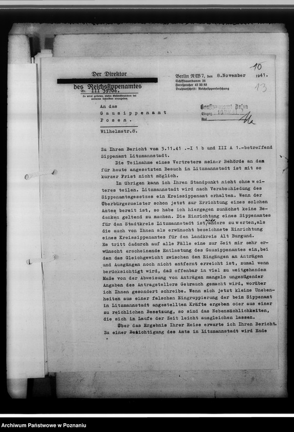 Obraz 18 z jednostki "Stadtsippenamt Litzmannstadt [Łódź, korespondencja w sprawach organizacyjnych i działalnośc]"