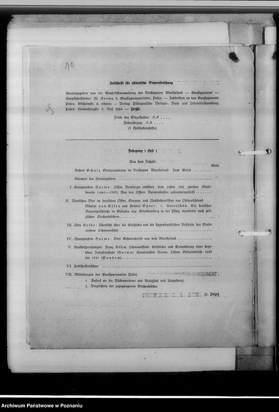 Obraz 16 z jednostki "Veröffentlichungen. Zeitschrift für Ostdeutsche Sippenforschung [przedmowa wydawcy do pierwszego zeszytu czasopisma]"