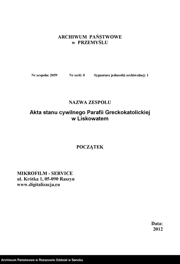 image.from.unit.number "Księga urodzeń, małżeństw i zgonów dla miejscowości Liskowate"