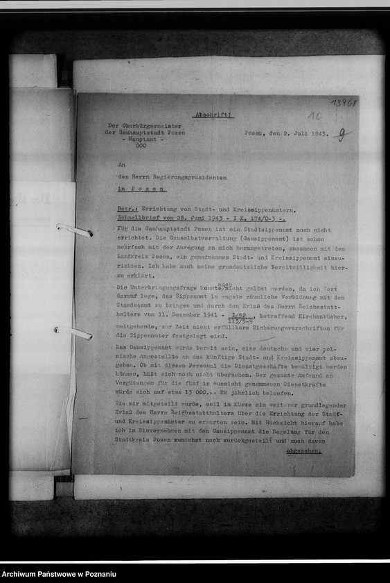 Obraz 14 z jednostki "[Korespondencja w sprawach organizacyjnych i obsady personalnej] Gausippenamt Posen [Poznań]"