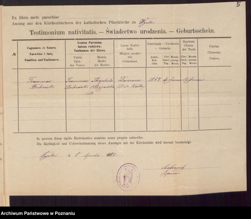 Obraz 7 z jednostki "Die von den Verlobten beigebrachten Urkunden zur Eheschliessung pro 1897"