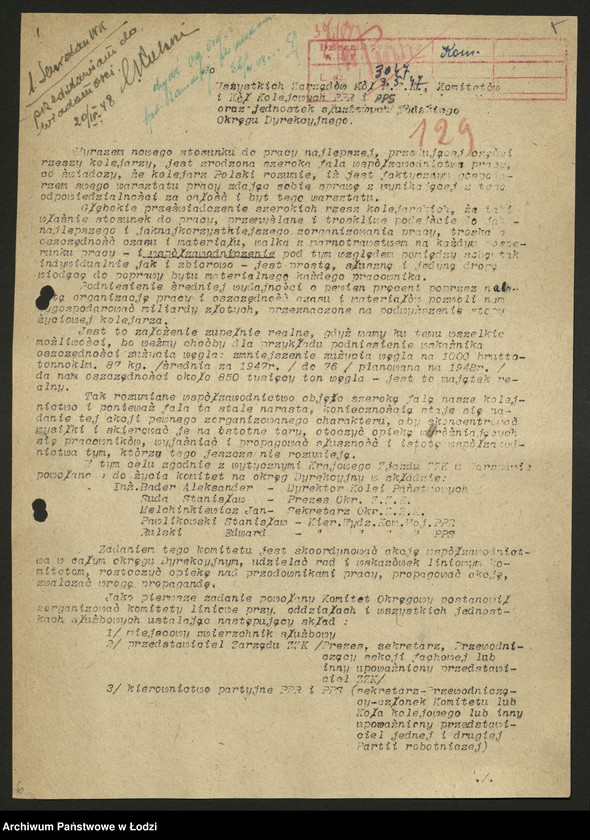 Obraz 6 z jednostki "Protokół z posiedzenia Oddziału Komunikacyjnego WK PPS i Wydziału Komunikacyjnego KW PPR. Okólnik międzypartyjne."