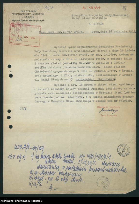 Obraz 18 z jednostki "Akta zbiorowe rejestracji stanu cywilnego do księgi urodzeń z roku 1907"