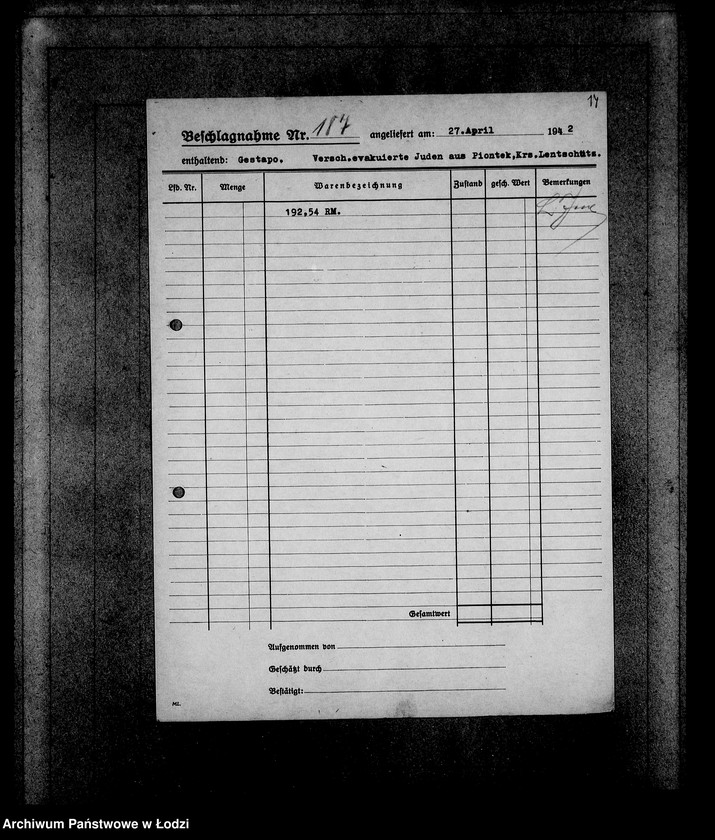 Obraz 18 z jednostki "Gestapo 1-200 [Kartoteka skonfiskowanego majątku ruchomego u Żydów]"