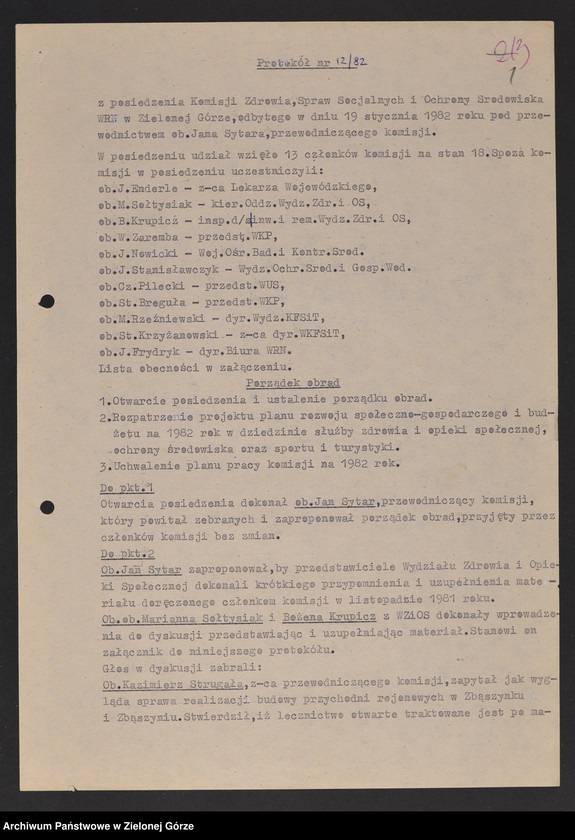 image.from.unit.number "Protokóły z posiedzeń Komisji Zdrowia, Spraw Socjalnych i Ochrony Środowiska Wojewódzkiej Rady Narodowej w Zielonej Górze"