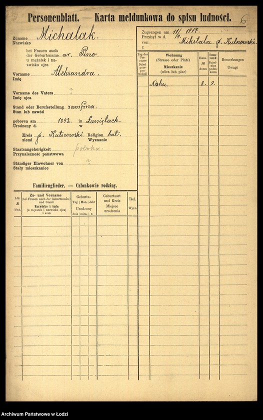Obraz 8 z jednostki "[Spis ludności Łodzi] Michalak"