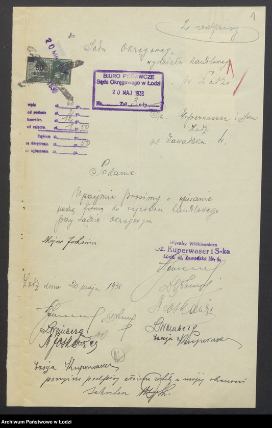 Obraz 3 z jednostki "Szaja Kuperwasser, Abram Juda Wagensberg, Dawid Zełman Urbach, Moszek Joskowicz, Lejbus Wajnberg- sprzedaż towarów włókienniczych własnego wyrobu"