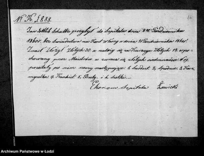 Obraz 20 z jednostki "Akta tyczące się spisu pozostałości po zmarłym Janie Gotlibie Schultz czeladniku Ciesielskim z Prus do miasta Łodzi przybyłym, u Jakuba Rudnik cieśli na robocie zostającym"