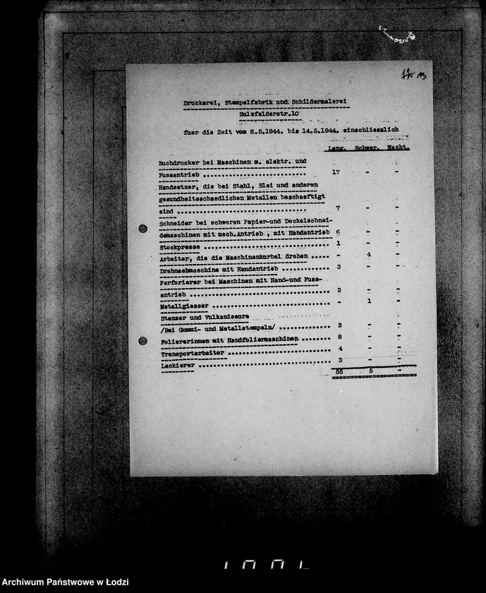 Obraz 17 z jednostki "Aufstellung der L-S-N-Arbeiter im Litzmannstadt-Getto für die Zeit vom 24.IV-21.V.1944"