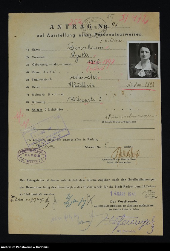 image.from.unit.number "[Wnioski o wydanie dowodów osobistych oraz nie odebrane dowody Birenbaum Rachela - Blass]"