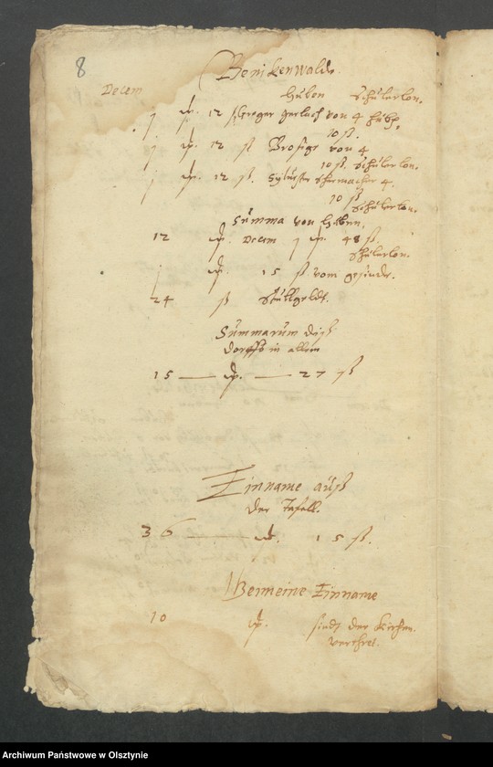 image.from.unit.number "Register uber Einname undt Ausgabe bei der Kirchen Hohenfurst von Martini des 1607 biß auff Martini 1608 Jahrs"