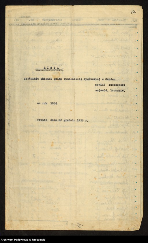 image.from.unit.number "Listy płatników składki Gminy Wyznaniowej Żydowskiej w Czudcu"