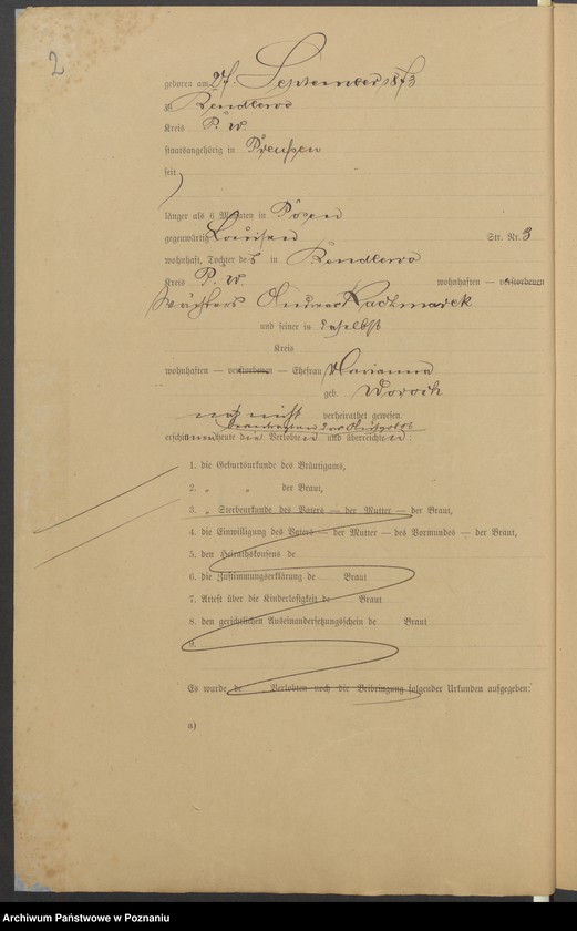 Obraz 4 z jednostki "Die von den Verlobten beigebrachten Urkunden zur Eheschliessung pro 1901. Vol XV"