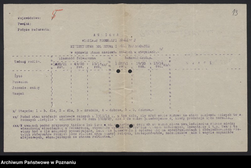 Obraz 12 z jednostki "[Wyniki oszacowania plonów roślin okopowych w Księstwie Poznańskim w roku 1919] i Rozporządzenie dotyczące stwierdzenia powierzchni zasiewów w roku 1920"