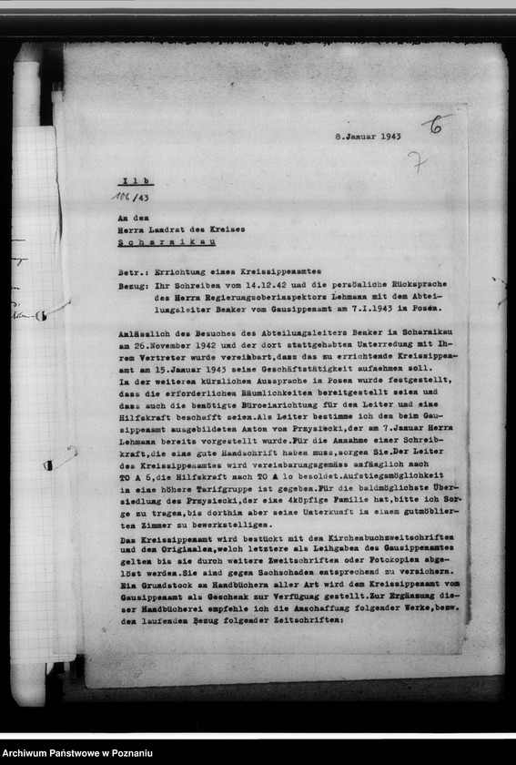 Obraz 11 z jednostki "[Korespondencja w sprawach organizacyjnych, sprawozdanie z działalności , uwagi powizytacyjne] Kreissippenamt Scharnikau [Czarnków]"