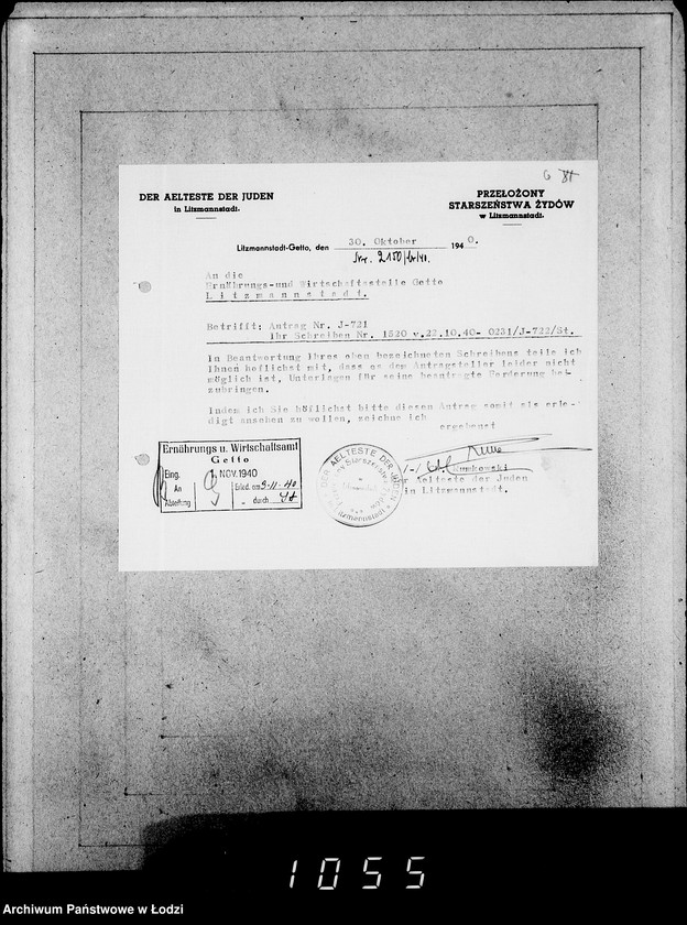 Obraz 10 z jednostki "J.721-740 [Wnioski Żydów z Getta o zwrot należności za dostarczony towar]"