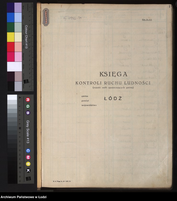 Obraz 4 z jednostki "Księga kontroli ruchu ludności (rejestr osób opuszczających gminę) Łódź, komisariat III, nr 2866-3643, nr 1-3495"
