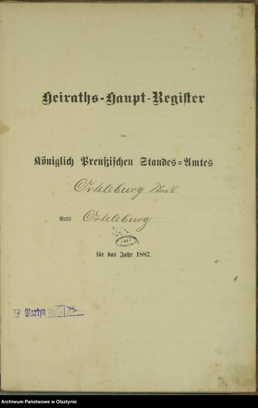 Obraz 3 z jednostki "Heiraths-Haupt-Register Nr 1 - 22"