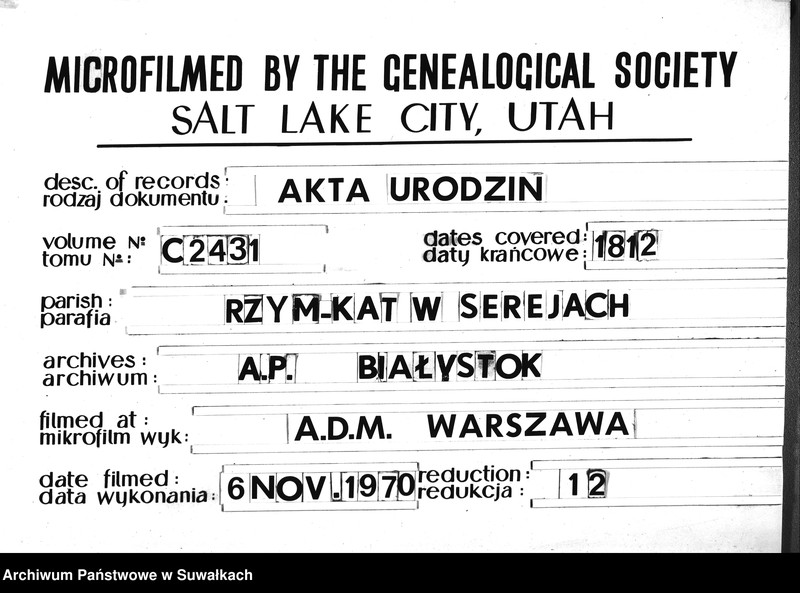 image.from.unit.number "Akta urodzonych gminy sereyskiey od 1-go stycznia 1812 aż do ostatniego grudnia"