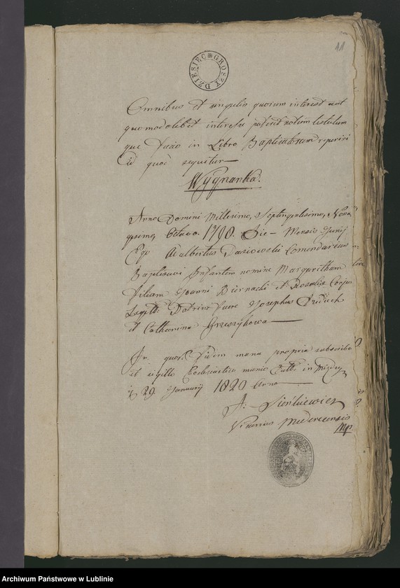 Obraz 12 z jednostki "Alegaty do księgi urodzeń, zapowiedzi, małżeństw i zgonów z 1820 r."