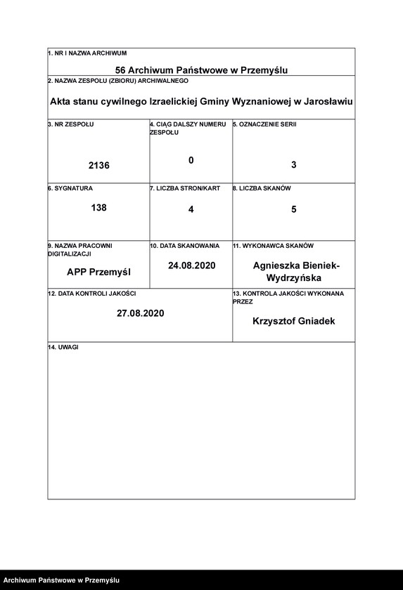 Obraz 1 z jednostki "Index zur Sterbematrik Jaroslau 1879"