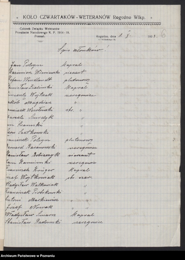 Obraz 10 z jednostki "Rogoźno, powiat Oborniki - akta Koła Czwartaków."