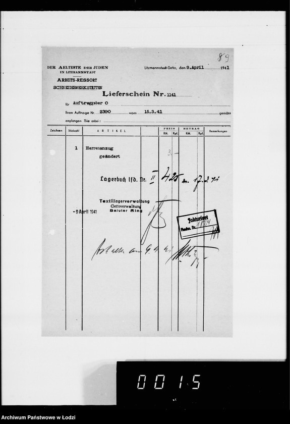 Obraz 13 z jednostki "Kürschnerei. [Zamówienia, rachunki i świadectwa dostaw]"