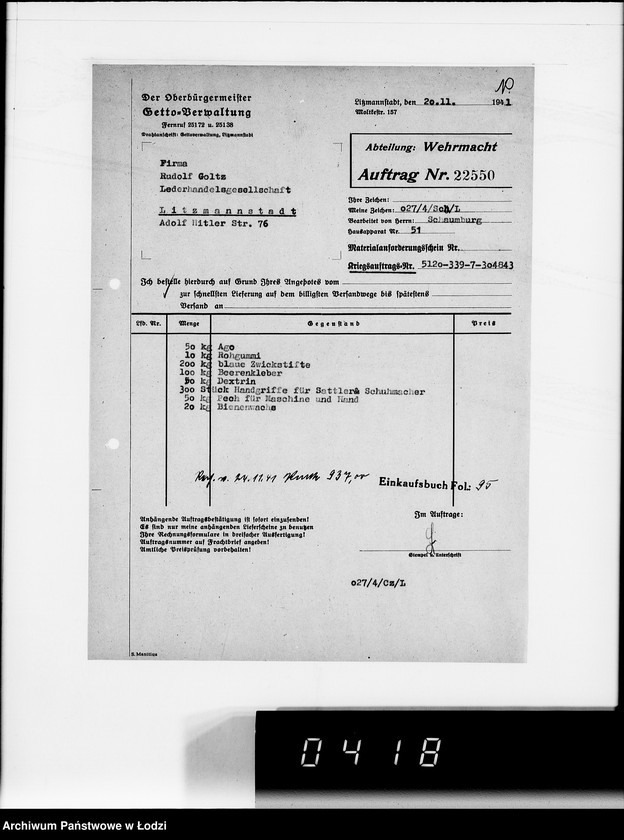 Obraz 14 z jednostki "Aufträge 22520-23089. Wehrmacht"