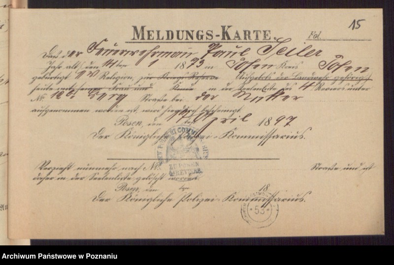 Obraz 17 z jednostki "Die von den Verlobten beigebrachten Urkunden zur Eheschliessung pro 1897"