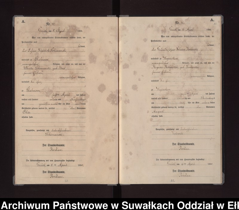 image.from.unit.number "Geburts-Neben-Register des Königlichen Preussischen Standes-Amtes Gneist Kreis Loetzen"