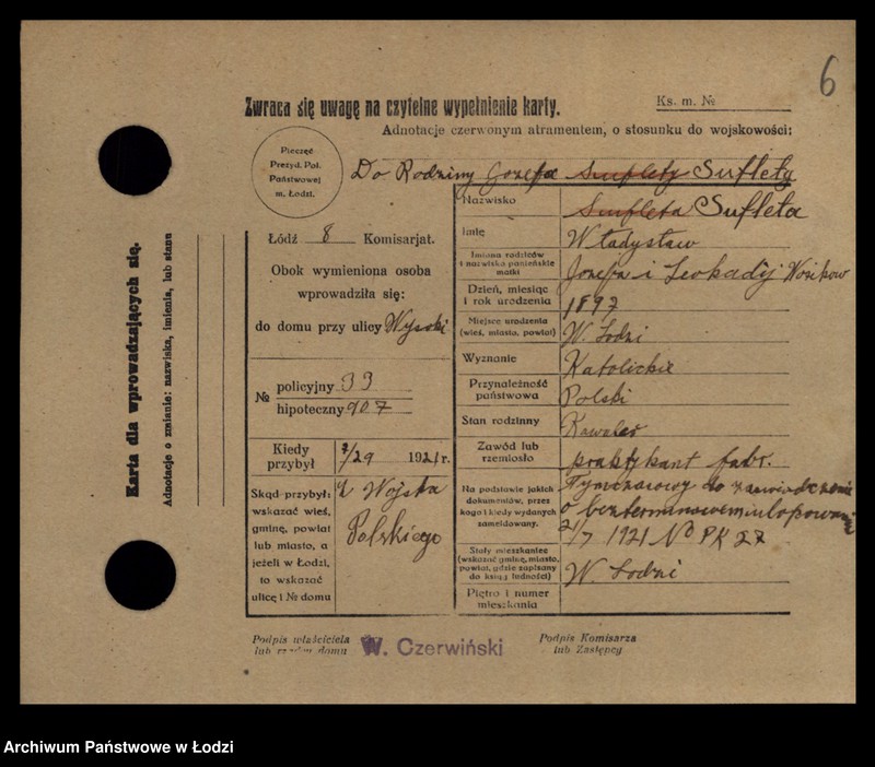 Obraz 8 z jednostki "[Spis ludności Łodzi] Sudzińska-Sumora"