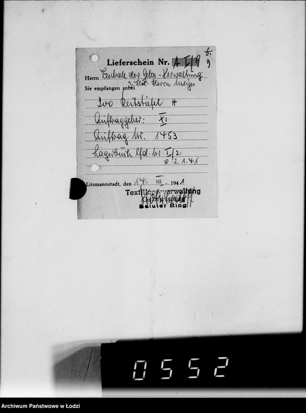 Obraz 13 z jednostki "Heeresbekleidungsamt Posen.Kriegsauftrag S.20/6"