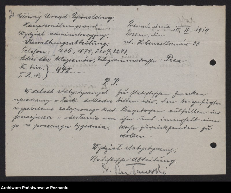 Obraz 4 z jednostki "[Kwestionariusze statystyczne dotyczące suszarni i krochmalni ziemniaków]"