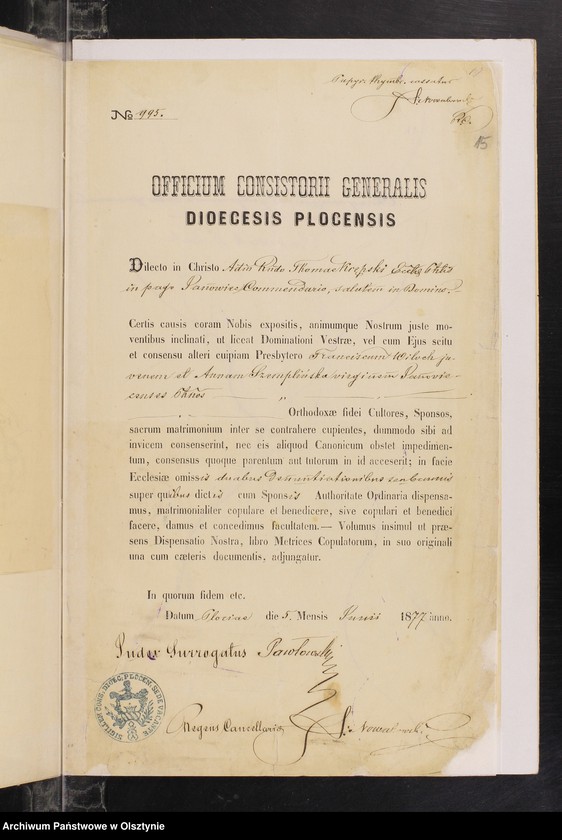 image.from.unit.number "Dokumenty Prinadležiŝìe k˝ Aktam˝ vstupivših˝ v˝ zakonnyj Brak˝ v˝ Ânoveckom˝ Prihodî v˝ 1877 goda [Annexa do akt stanu cywilnego Parafii Janowiec w 1877 roku]"